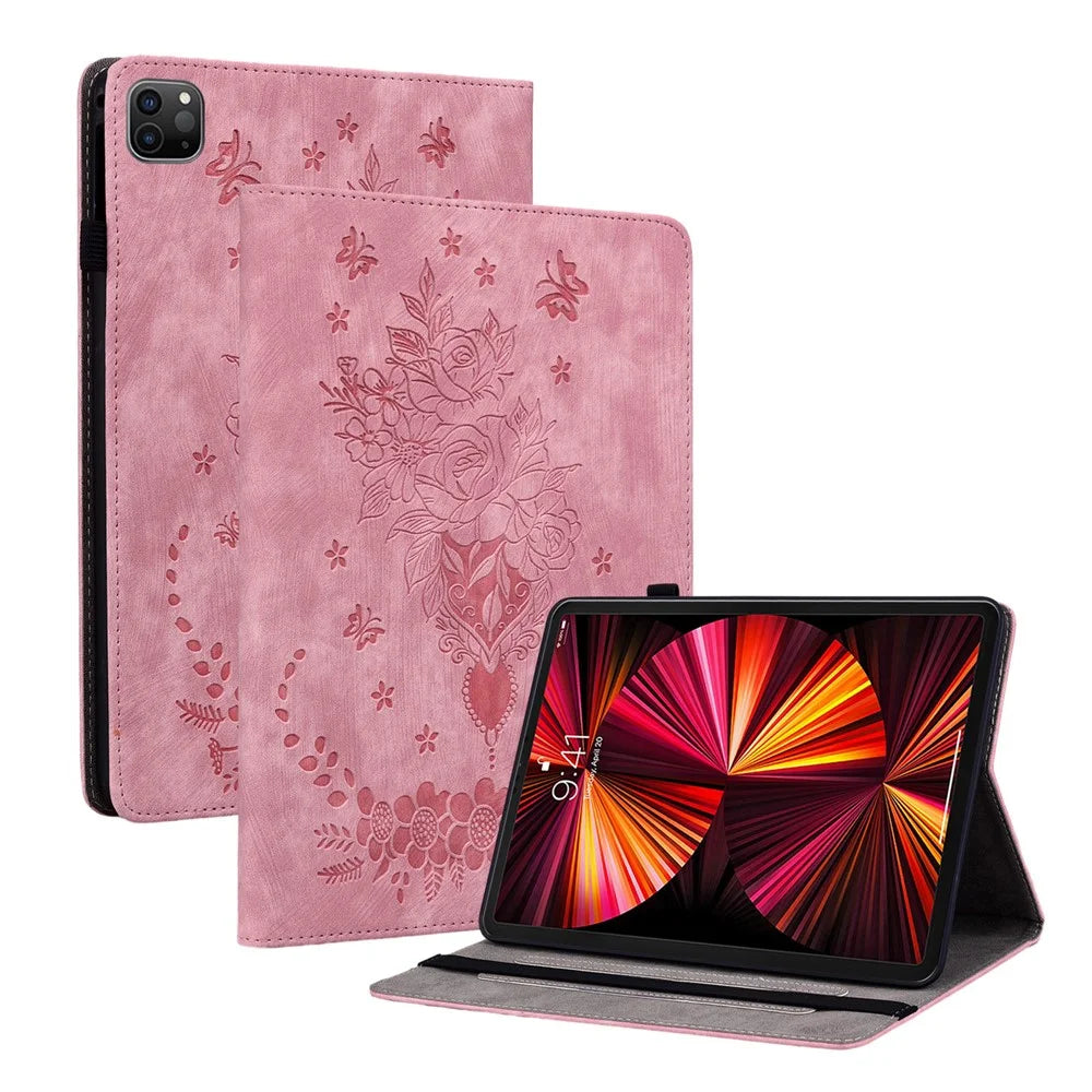 For iPad Air 11 (2026) / (2025) / (2024) / Pro 11 (2018) / (2020) / (2021) / (2022) / Air (2022) / (2020) Imprinted Leather Stand Case - Pink - 1