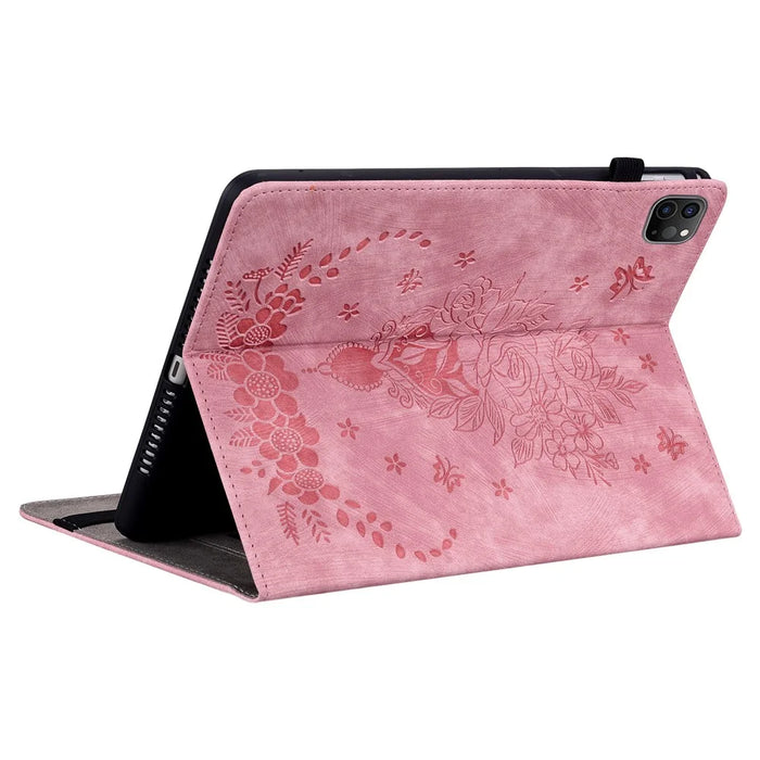 For iPad Air 11 (2026) / (2025) / (2024) / Pro 11 (2018) / (2020) / (2021) / (2022) / Air (2022) / (2020) Imprinted Leather Stand Case - Pink - 4