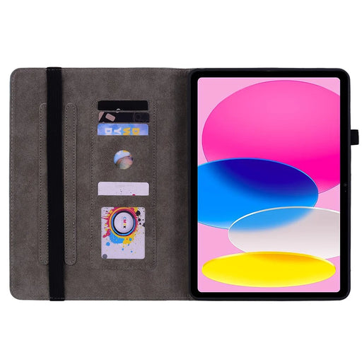 For iPad (2025) / 10.9 (2022) PU Leather Stand Case Butterfly Rose Imprinted Card Holder Tablet Cover - Pink - 2