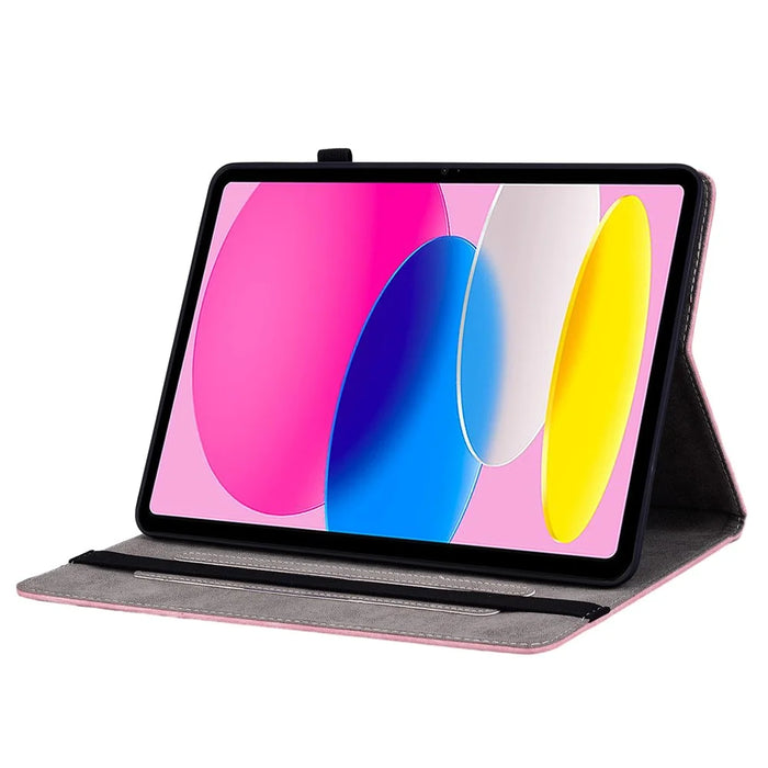 For iPad (2025) / 10.9 (2022) PU Leather Stand Case Butterfly Rose Imprinted Card Holder Tablet Cover - Pink - 3