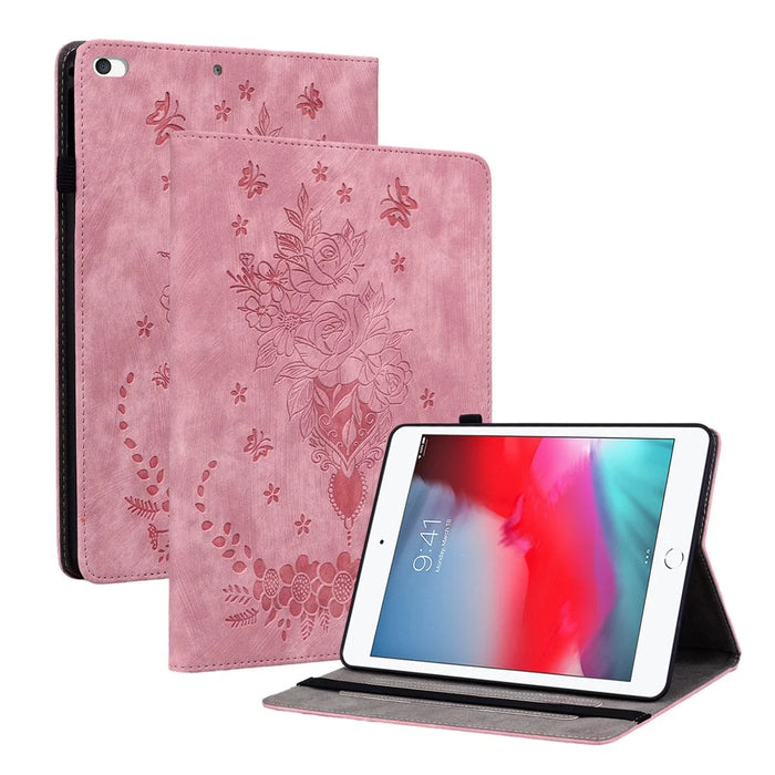 For iPad Mini / Mini 2 / mini 3 / mini 4 / mini (2019) 7.9 inch PU Leather Card Holder Stand Case Imprinted Tablet Anti-drop Cover - Pink - 1