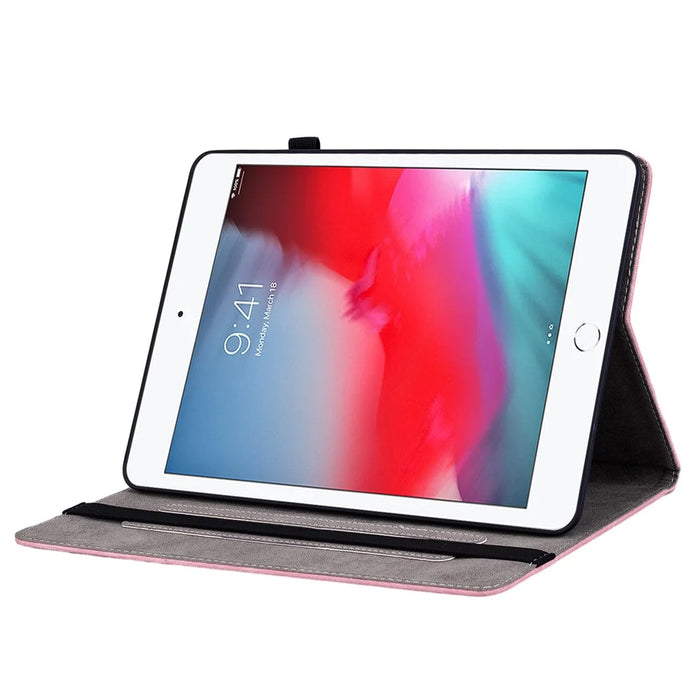 For iPad Mini / Mini 2 / mini 3 / mini 4 / mini (2019) 7.9 inch PU Leather Card Holder Stand Case Imprinted Tablet Anti-drop Cover - Pink - 3