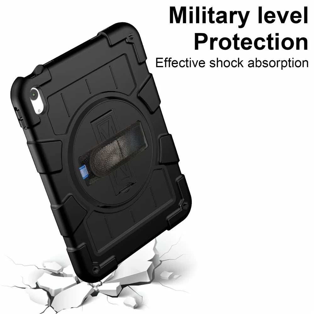 For iPad (2025) / 10.9 (2022) TPU+PC Tablet Case Rotating Hand Strap Kickstand Cover with Shoulder Strap - Black - 4