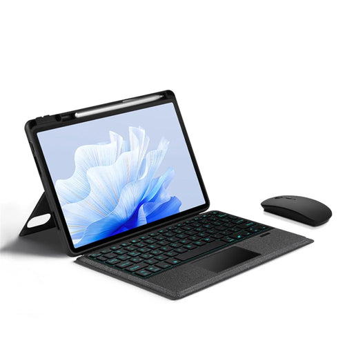 For Huawei MatePad Air 11.5 inch (2023) Leather Case + Bluetooth-compatible Keyboard with Backlight Trackpad - Black - 1