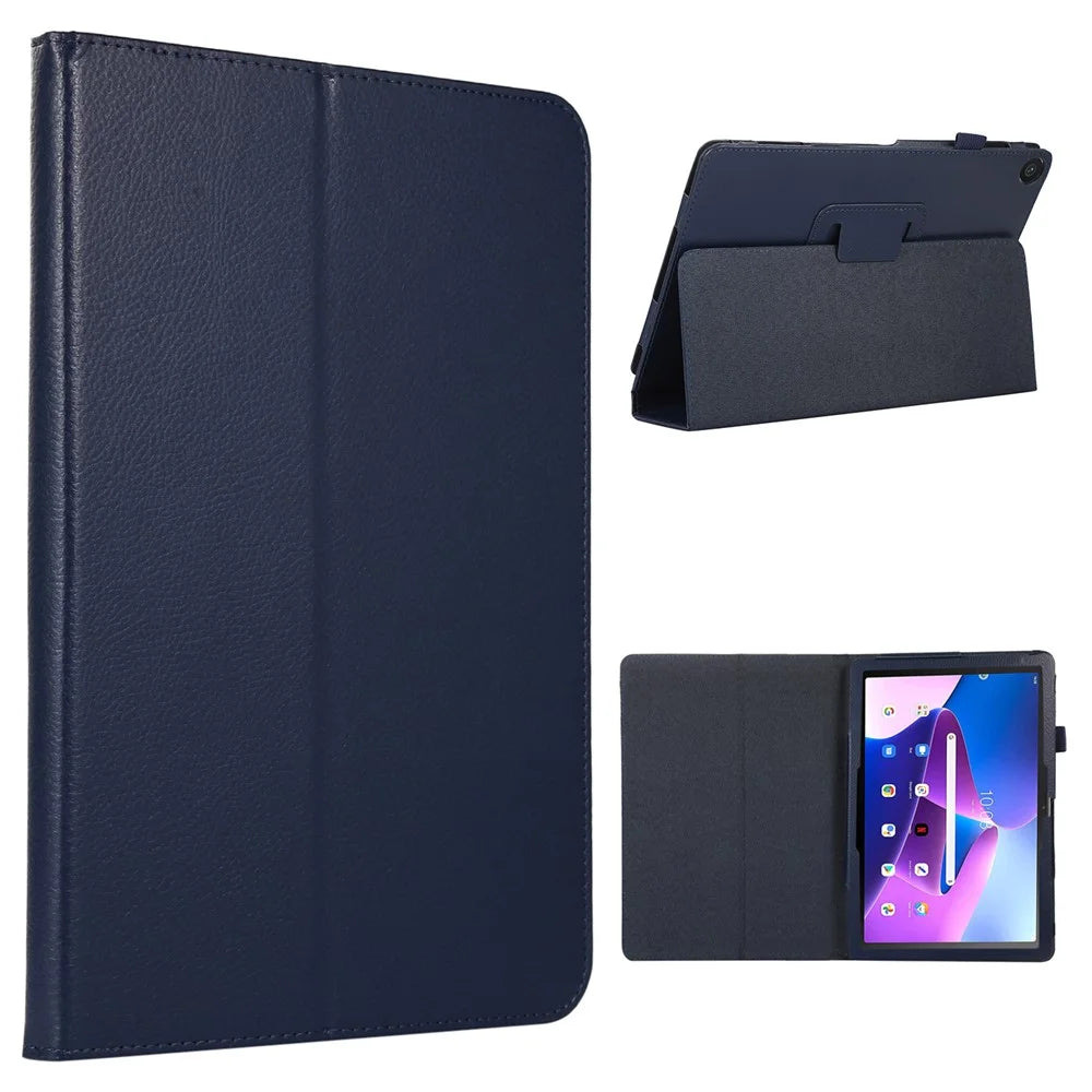 For Lenovo Tab M10 (Gen 3) Litchi Texture PU Leather Case Full Protection Stand Tablet Cover - Dark Blue - 1