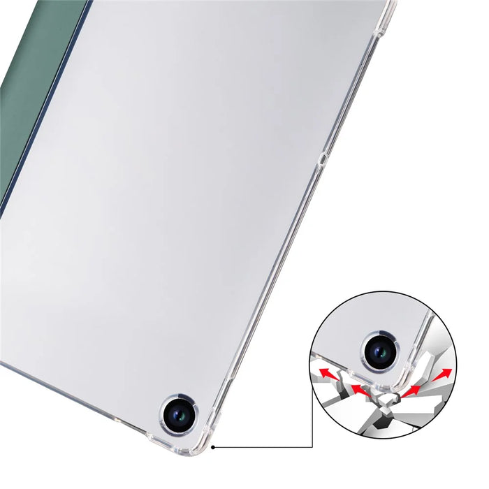 For Lenovo Tab M10 Plus (3rd Gen) Tri-Fold Stand Tablet Case Transparent Back PU Leather Flip Cover with Pencil Holder - Midnight Green - 4