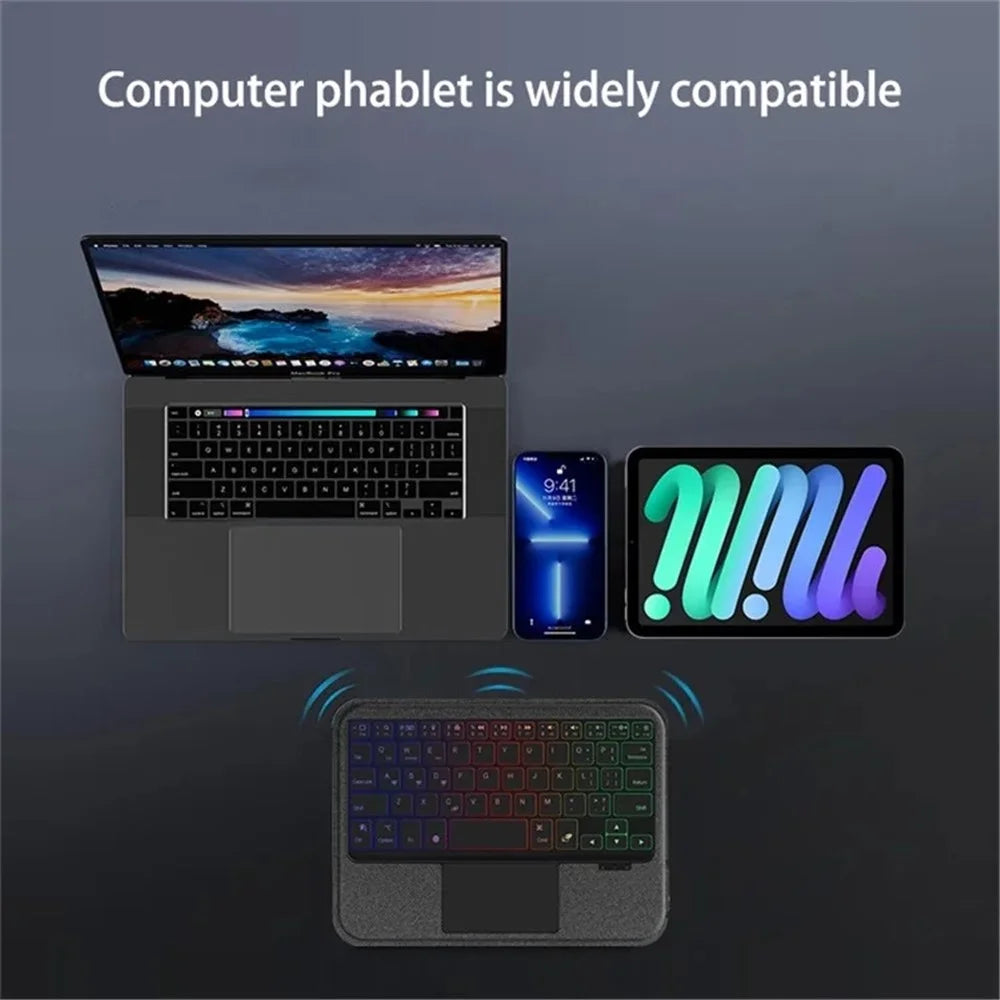 For iPad mini (2021) Leather Case + Bluetooth-compatible Keyboard with Backlight Trackpad - Black - 4