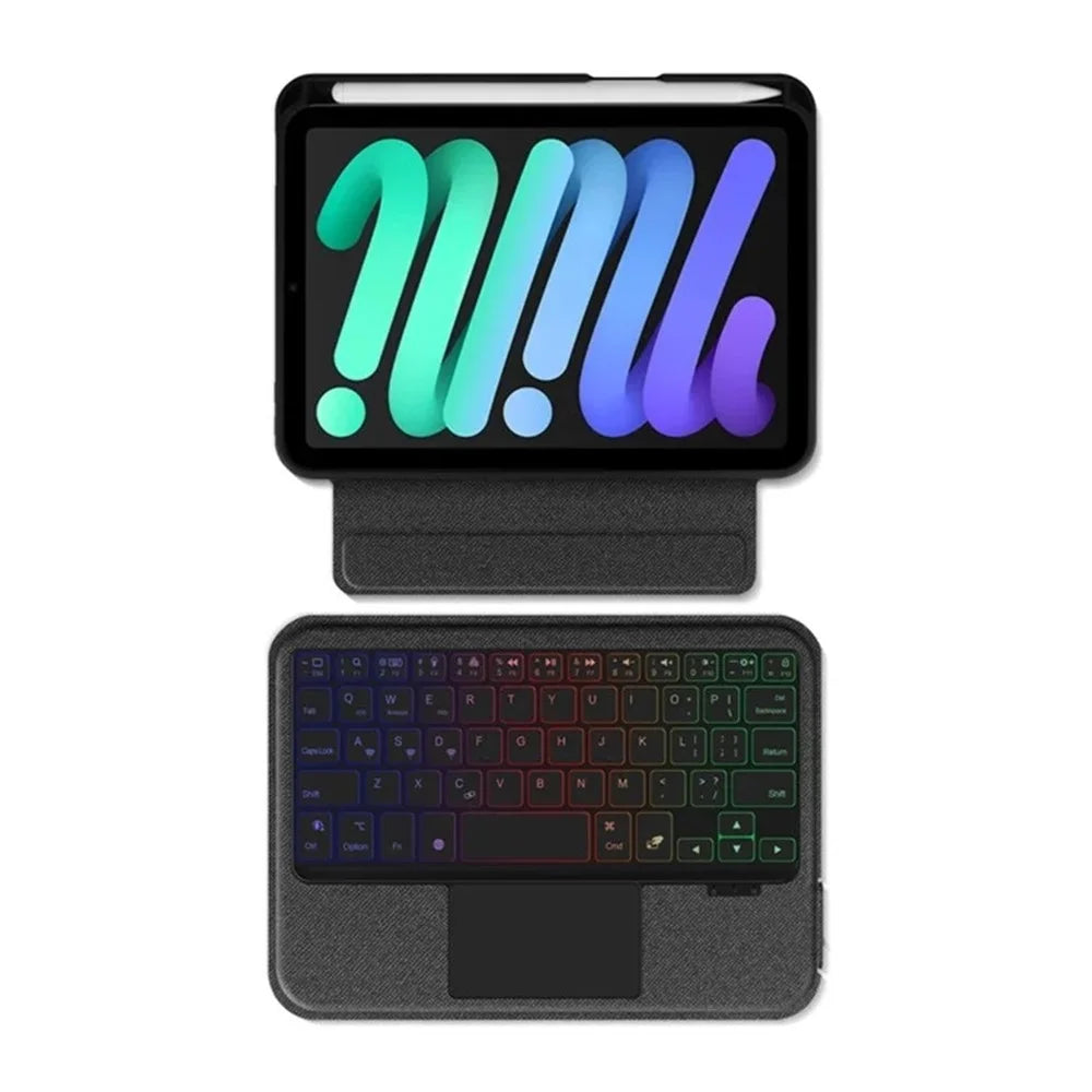 For iPad mini (2021) Leather Case + Bluetooth-compatible Keyboard with Backlight Trackpad - Black - 7