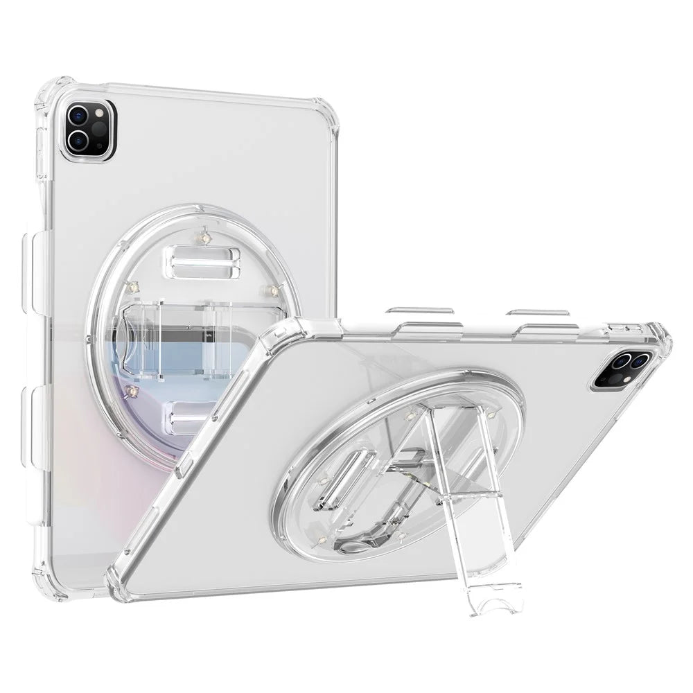 For iPad Pro 11 (2018) / (2020) / (2021) / (2022) Kickstand Tablet Case Rotary Hand Strap TPU+PC Cover with Shoulder Strap - Glitter White - 1