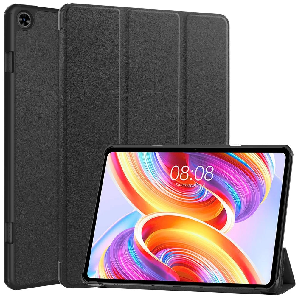 For Teclast T50 Tri-fold Stand Shell Auto Sleep  /  Wake Tablet Case PU Leather Full Protective Cover - Black - 1