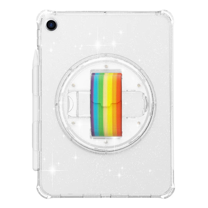 Kickstand Tablet Case for iPad 10.2 (2021) / (2020) / (2019) ,  Rotary Hand Strap TPU+PC Tablet Cover - Glitter White - 2
