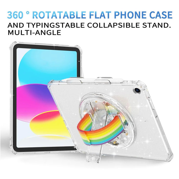Kickstand Tablet Case for iPad 10.2 (2021) / (2020) / (2019) ,  Rotary Hand Strap TPU+PC Tablet Cover - Glitter White - 3
