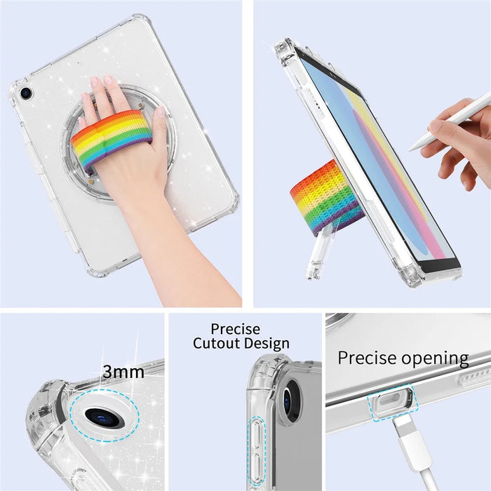 Kickstand Tablet Case for iPad 10.2 (2021) / (2020) / (2019) ,  Rotary Hand Strap TPU+PC Tablet Cover - Glitter White - 5