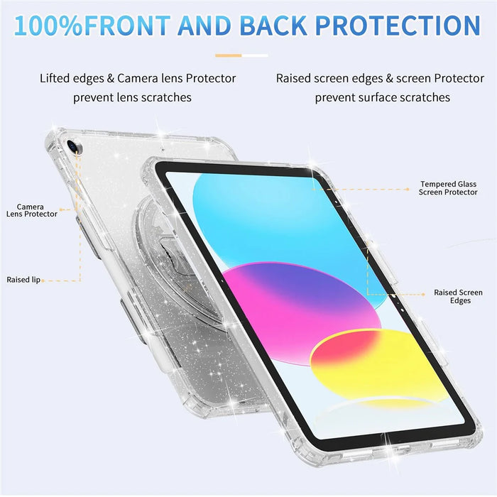 Kickstand Tablet Case for iPad 10.2 (2021) / (2020) / (2019) ,  Rotary Hand Strap TPU+PC Tablet Cover - Glitter White - 7