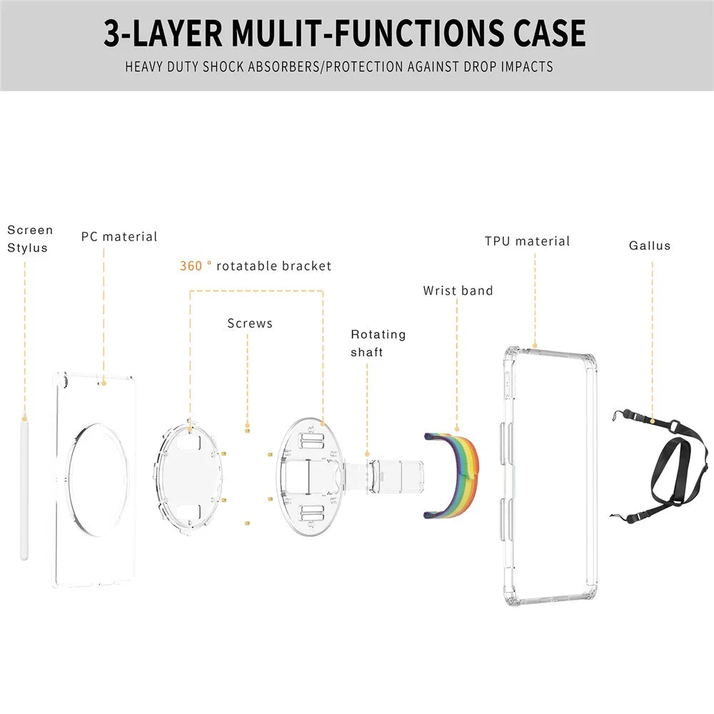 For iPad 10.2 (2021) / (2020) / (2019) Rotary Hand Strap Kickstand Tablet Case TPU+PC Tablet Cover with Shoulder Strap - Glitter White - 4