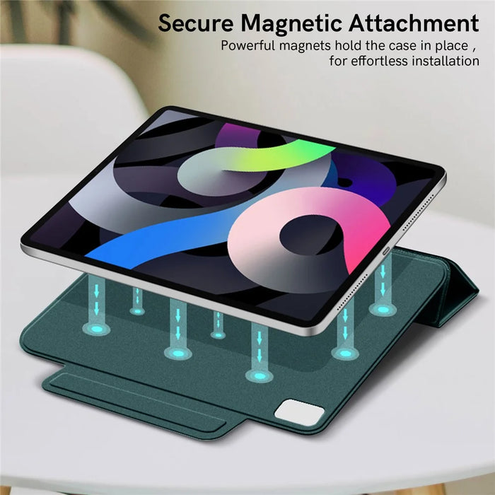 AHASTYLE IP03 Tablet Case for iPad Pro 11 (2018) / (2020) / (2021) / (2022) / iPad Air (2020) / (2022) PU Leather Tri-fold Stand Magnetic Cover - Midnight Green - 2