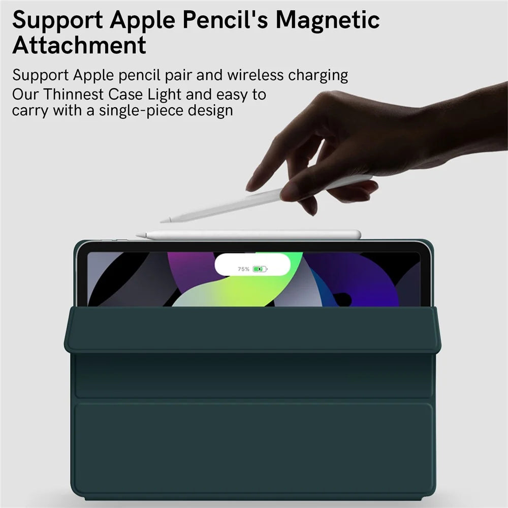 AHASTYLE IP03 Tablet Case for iPad Pro 11 (2018) / (2020) / (2021) / (2022) / iPad Air (2020) / (2022) PU Leather Tri-fold Stand Magnetic Cover - Midnight Green - 4