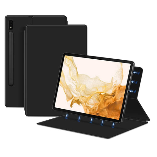 For Samsung Galaxy Tab S8 / S7 Magnetic Attachment Tablet Case PU Leather+PC Stand Cover with Auto Sleep / Wake - Black - 1