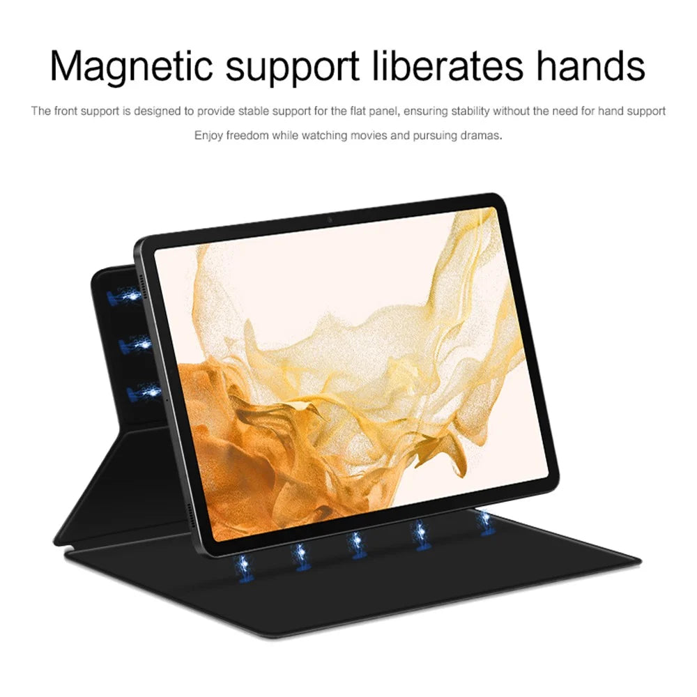 For Samsung Galaxy Tab S8 / S7 Magnetic Attachment Tablet Case PU Leather+PC Stand Cover with Auto Sleep / Wake - Black - 2