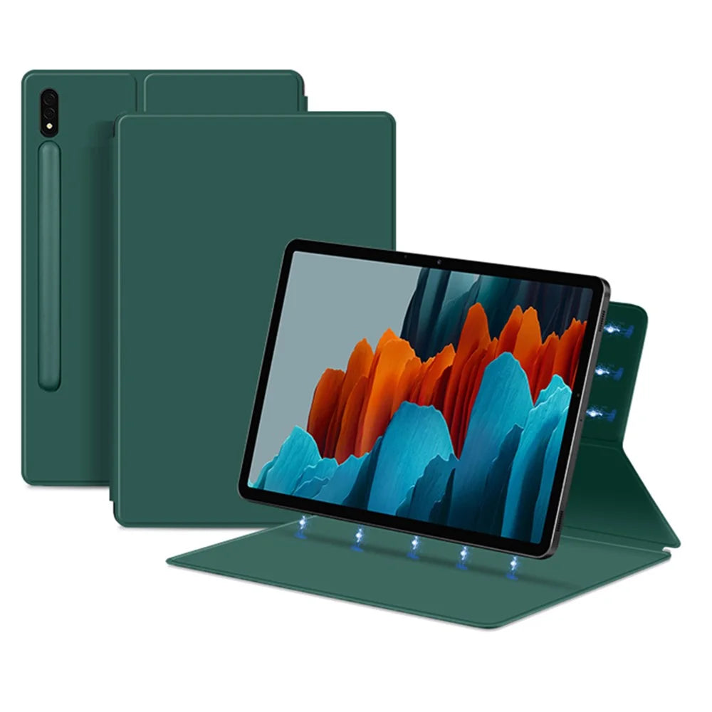 For Samsung Galaxy Tab S7+ PU Leather Tablet Case Stand Magnetic Protecitve Cover - Green - 1