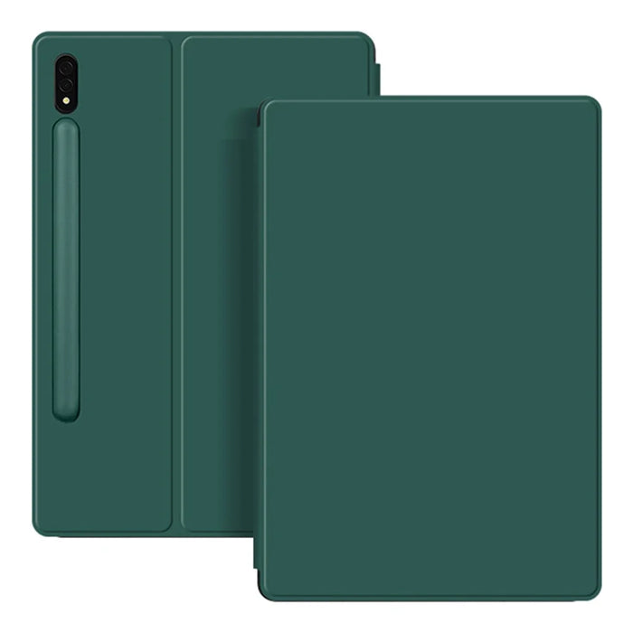 For Samsung Galaxy Tab S7+ PU Leather Tablet Case Stand Magnetic Protecitve Cover - Green - 6