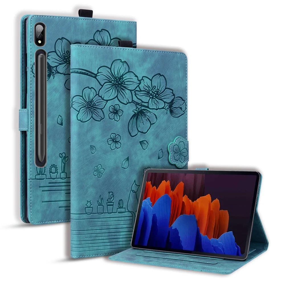 Card Slots Tablet Case for Samsung Galaxy Tab S9+ / S8+ / S7+ / S7 FE T970 T976B PU Leather Stand Tablet Cover - Green - 1