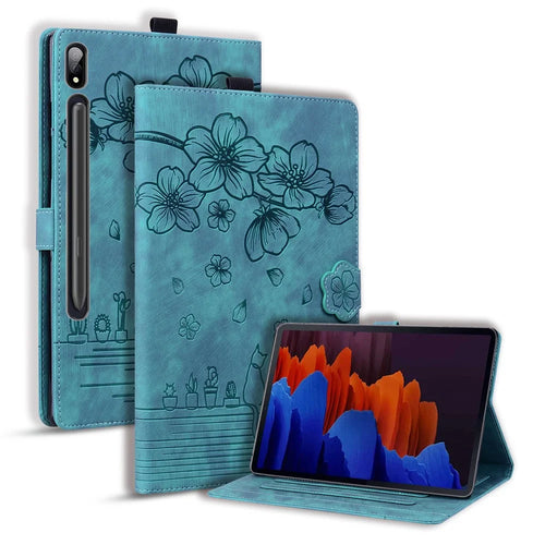 Card Slots Tablet Case for Samsung Galaxy Tab S9+ / S8+ / S7+ / S7 FE T970 T976B PU Leather Stand Tablet Cover - Green - 1