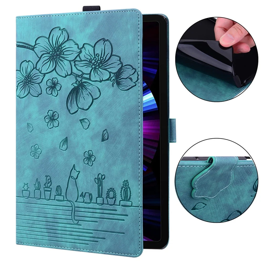 Card Slots Tablet Case for Samsung Galaxy Tab S9+ / S8+ / S7+ / S7 FE T970 T976B PU Leather Stand Tablet Cover - Green - 4