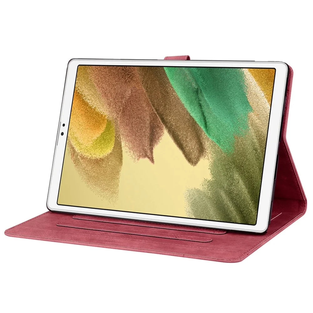 Stand Tablet Case for Samsung Galaxy Tab A7 Lite 8.7-inch PU Leather Imprinted Flower Cat Cover with Card Slots - Wine Red - 3
