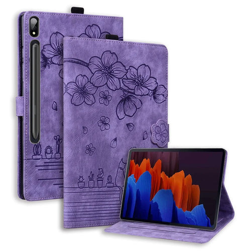 Tablet Case for Samsung Galaxy Tab S8 / S7 SM-T870 SM-T875 SM-T876B (LTE / 5G) Card Holder Stand PU Leather Cover - Purple - 1