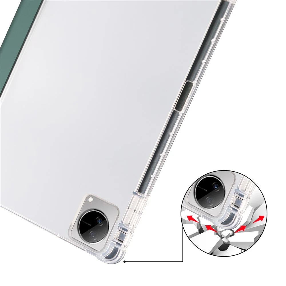 For vivo Pad Tri-Fold Stand PU Leather Case Transparent Back Protective Tablet Cover with Pencil Holder - Midnight Green - 4