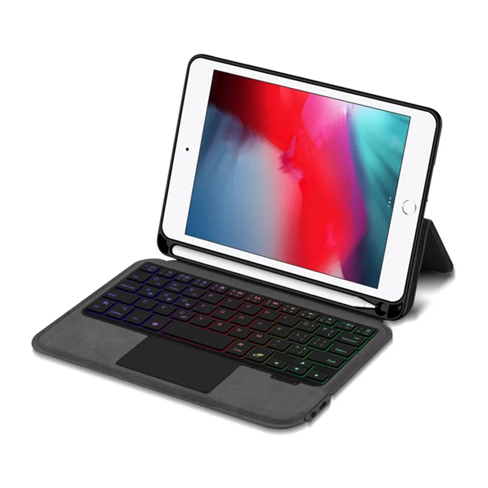 For iPad mini 4 / mini (2019) 7.9 inch Leather Case + Touchpad Bluetooth-compatible Keyboard with Backlit - 2
