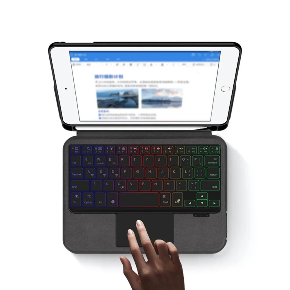 For iPad mini 4 / mini (2019) 7.9 inch Leather Case + Touchpad Bluetooth-compatible Keyboard with Backlit - 3