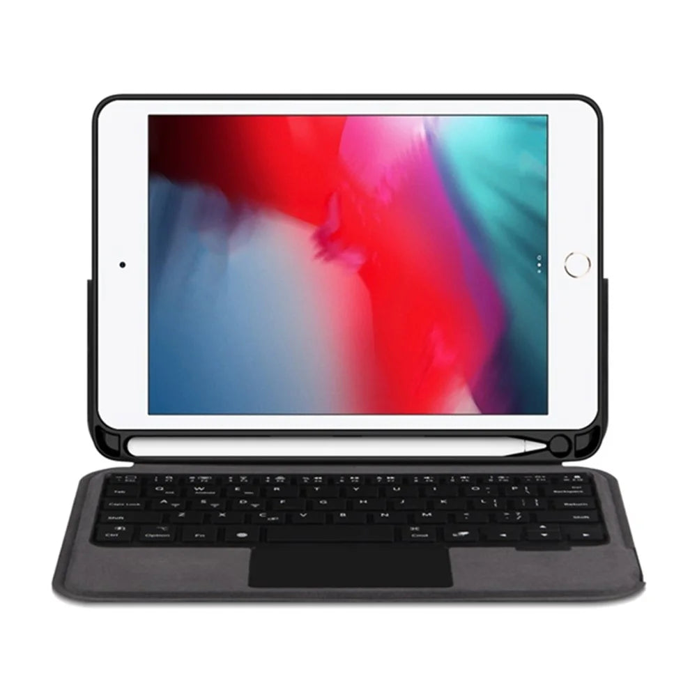For iPad mini 4 / mini (2019) 7.9 inch Leather Case + Touchpad Bluetooth-compatible Keyboard with Backlit - 7