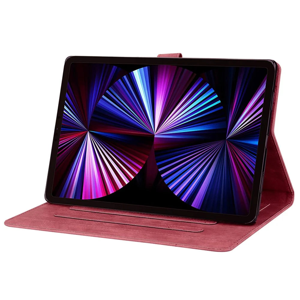 For iPad 10.2 (2021) / (2019) / (2020) / iPad Air 10.5 inch (2019) / iPad Pro 10.5-inch (2017) Leather Cover Flower Cat Imprinted Tablet Case - Wine Red - 3