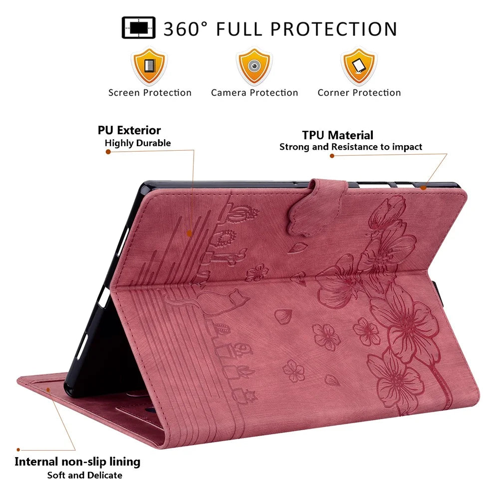 For iPad 10.2 (2021) / (2019) / (2020) / iPad Air 10.5 inch (2019) / iPad Pro 10.5-inch (2017) Leather Cover Flower Cat Imprinted Tablet Case - Wine Red - 4