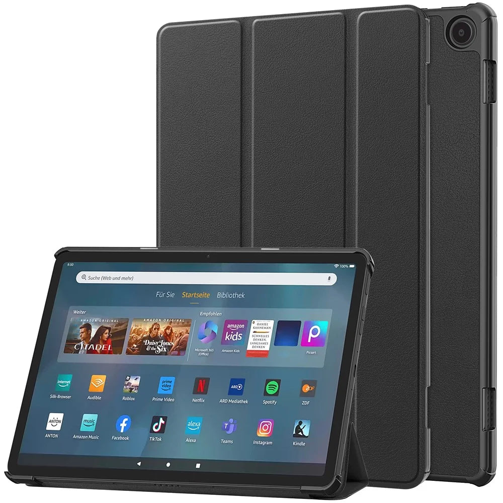 For Amazon Fire Max 11 PU Leather Tablet Case Tr-fold Stand Cover with Auto Sleep / Wake - Black - 1