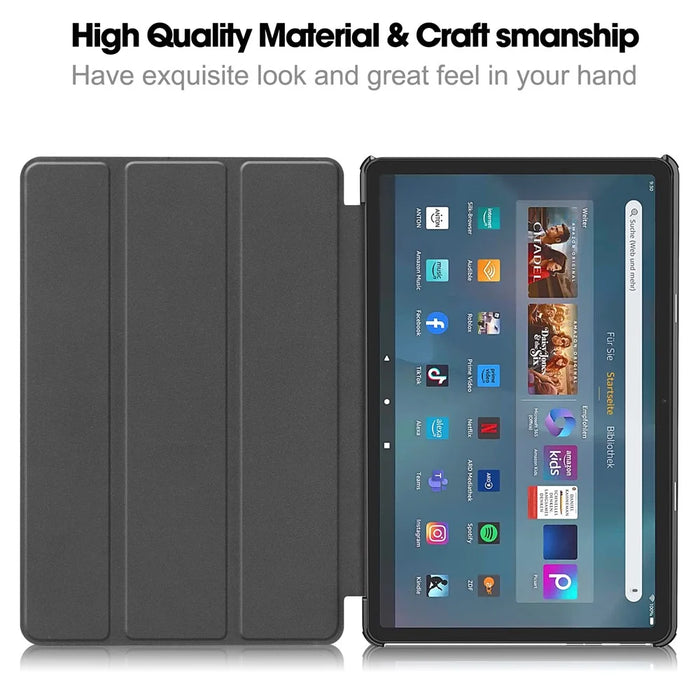 For Amazon Fire Max 11 PU Leather Tablet Case Tr-fold Stand Cover with Auto Sleep / Wake - Black - 2