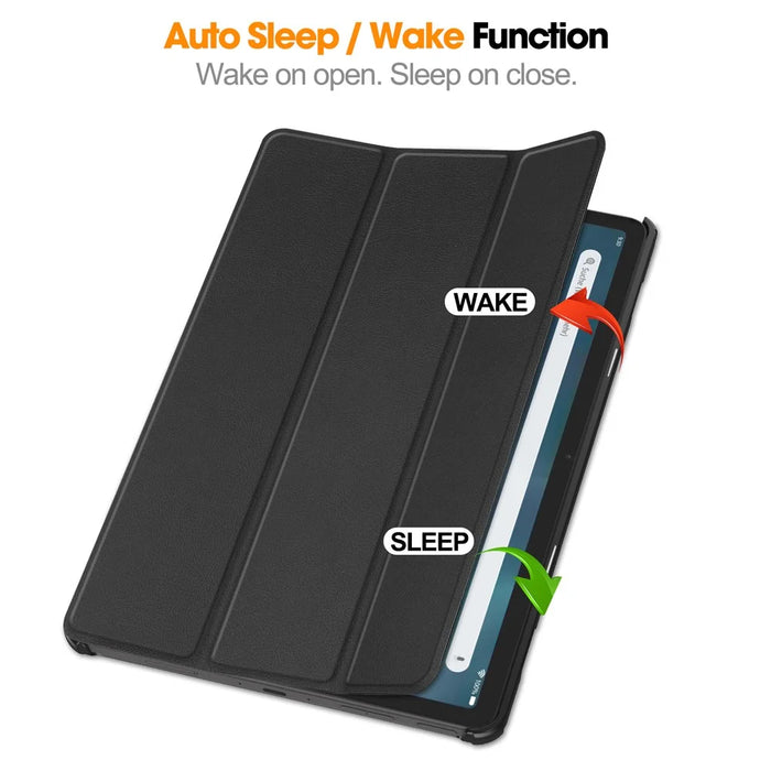 For Amazon Fire Max 11 PU Leather Tablet Case Tr-fold Stand Cover with Auto Sleep / Wake - Black - 3