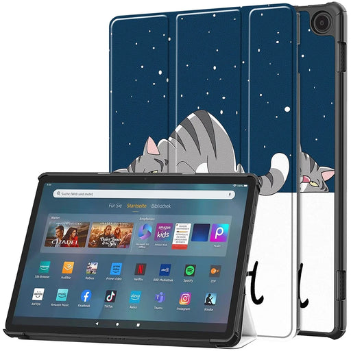 For Amazon Fire Max 11 Auto Wake / Sleep PU Leather Tablet Case Tri-fold Stand Pattern Printed Cover - Cat - 1