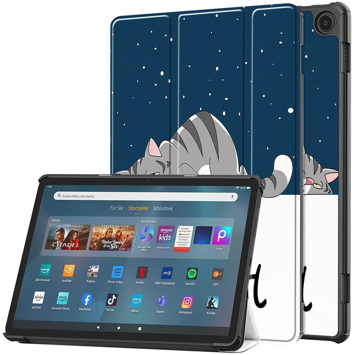 For Amazon Fire Max 11 Auto Wake / Sleep PU Leather Tablet Case Tri-fold Stand Pattern Printed Cover - Cat - 1