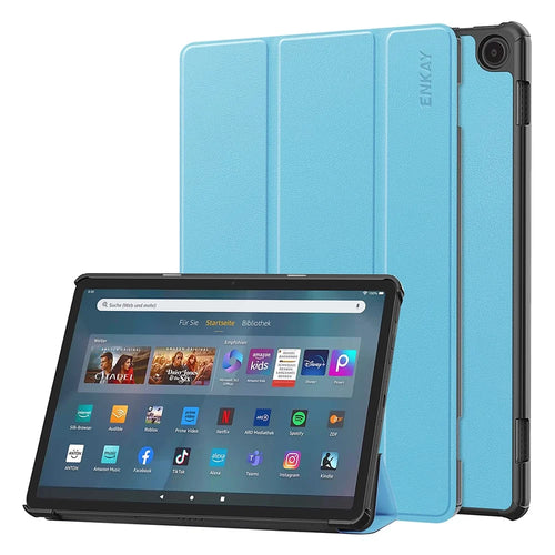 ENKAY HAT PRINCE For Amazon Fire Max 11 Trifold Stand Tablet Case Auto Wake / Sleep PU Leather+PC Cover - Baby Blue - 1