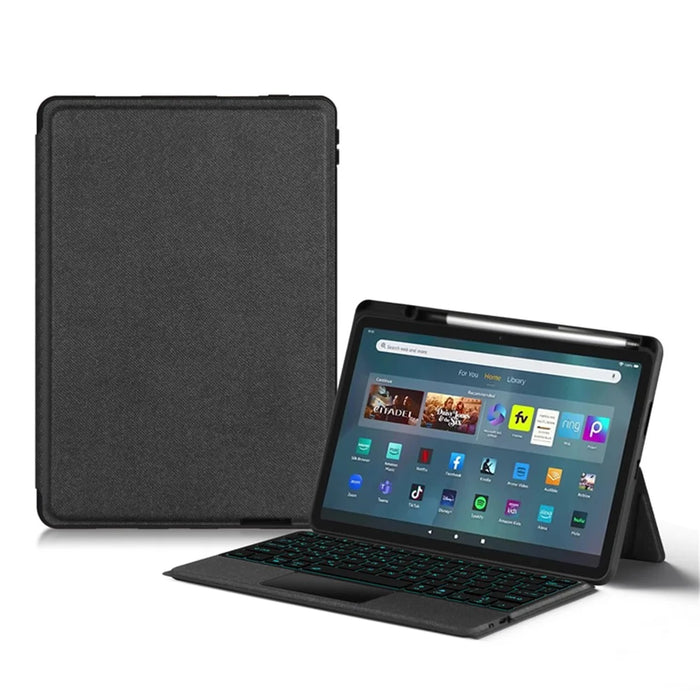 For Amazon Fire Max 11 Leather Case + Bluetooth-compatible Keyboard with Backlight Trackpad - 1