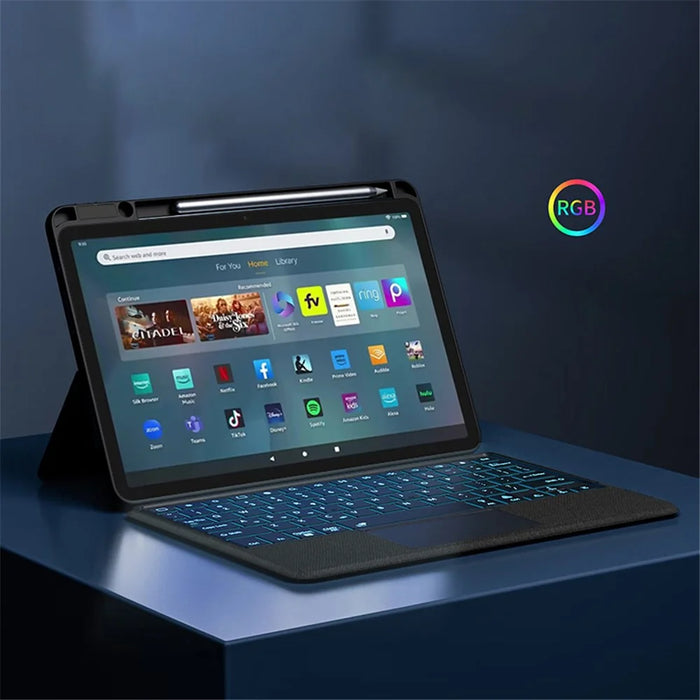 For Amazon Fire Max 11 Leather Case + Bluetooth-compatible Keyboard with Backlight Trackpad - 5