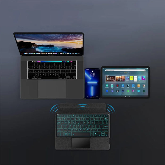 For Amazon Fire Max 11 Leather Case + Bluetooth-compatible Keyboard with Backlight Trackpad - 6