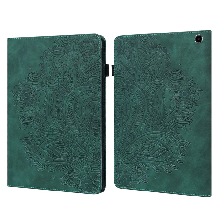 For Amazon Fire Max 11 PU Leather Tablet Case Card Holder Pattern Imprinted Stand Protective Cover - Green - 1