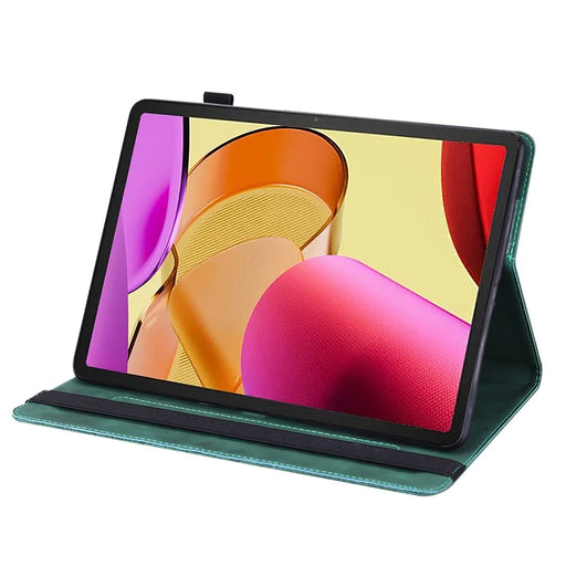 For Amazon Fire Max 11 PU Leather Tablet Case Card Holder Pattern Imprinted Stand Protective Cover - Green - 2