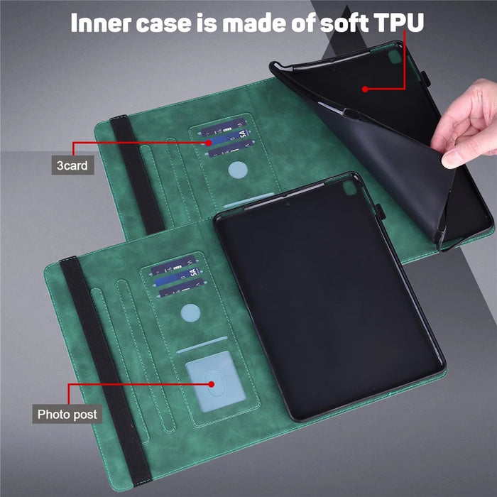 For Amazon Fire Max 11 PU Leather Tablet Case Card Holder Pattern Imprinted Stand Protective Cover - Green - 3