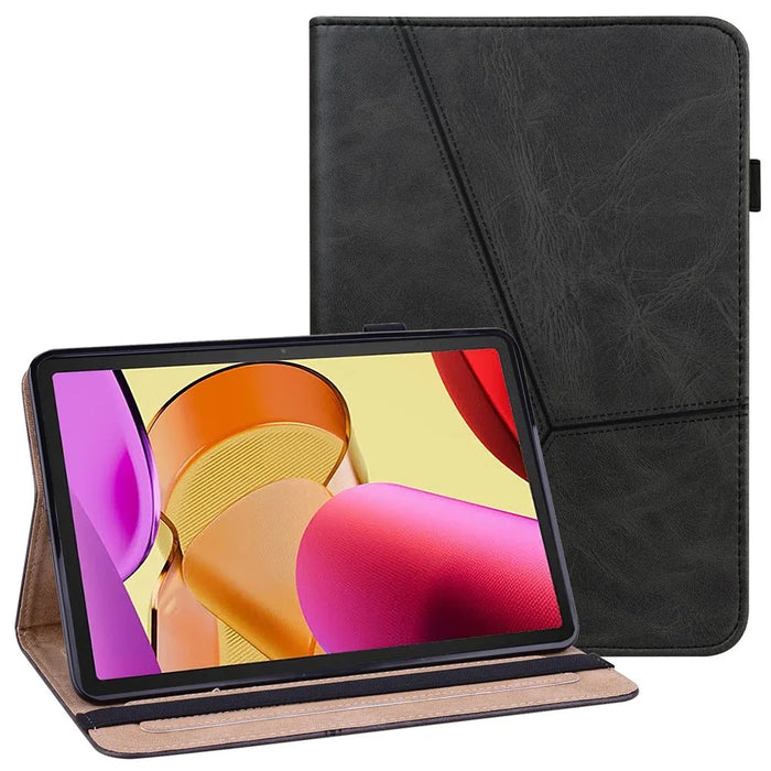 For Amazon Fire Max 11 PU Leather Stand Folio Case Line Imprinted Card Slots Tablet Cover - Black - 1