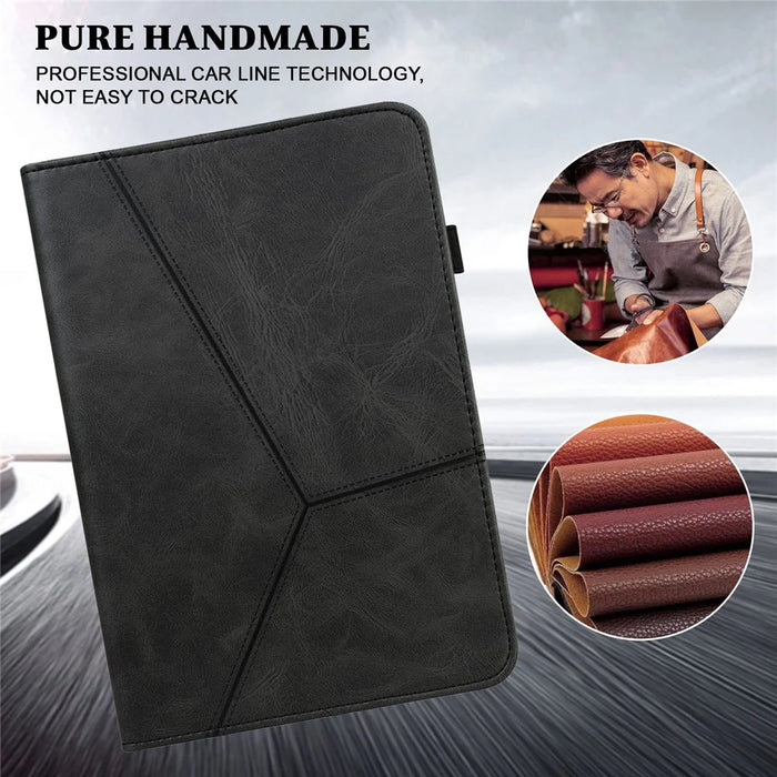 For Amazon Fire Max 11 PU Leather Stand Folio Case Line Imprinted Card Slots Tablet Cover - Black - 4